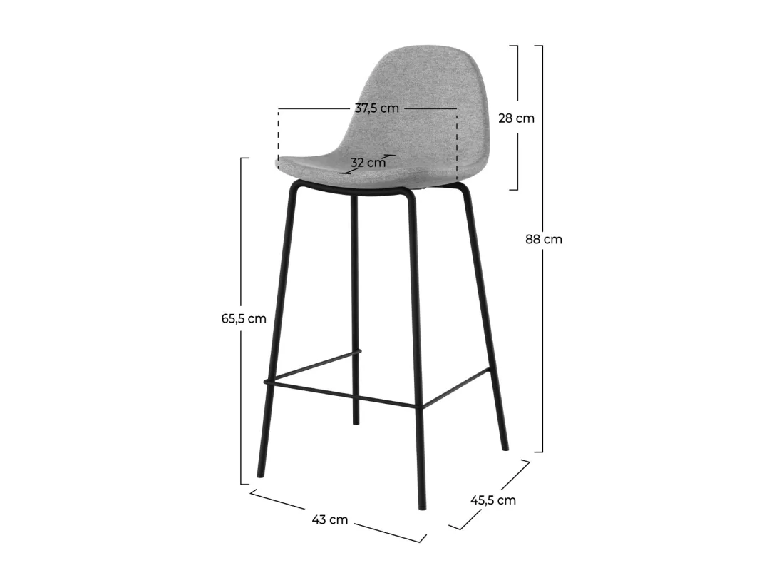 Lot de 2 chaises pour îlot central en tissu gris clair 65,5 cm - Henrik