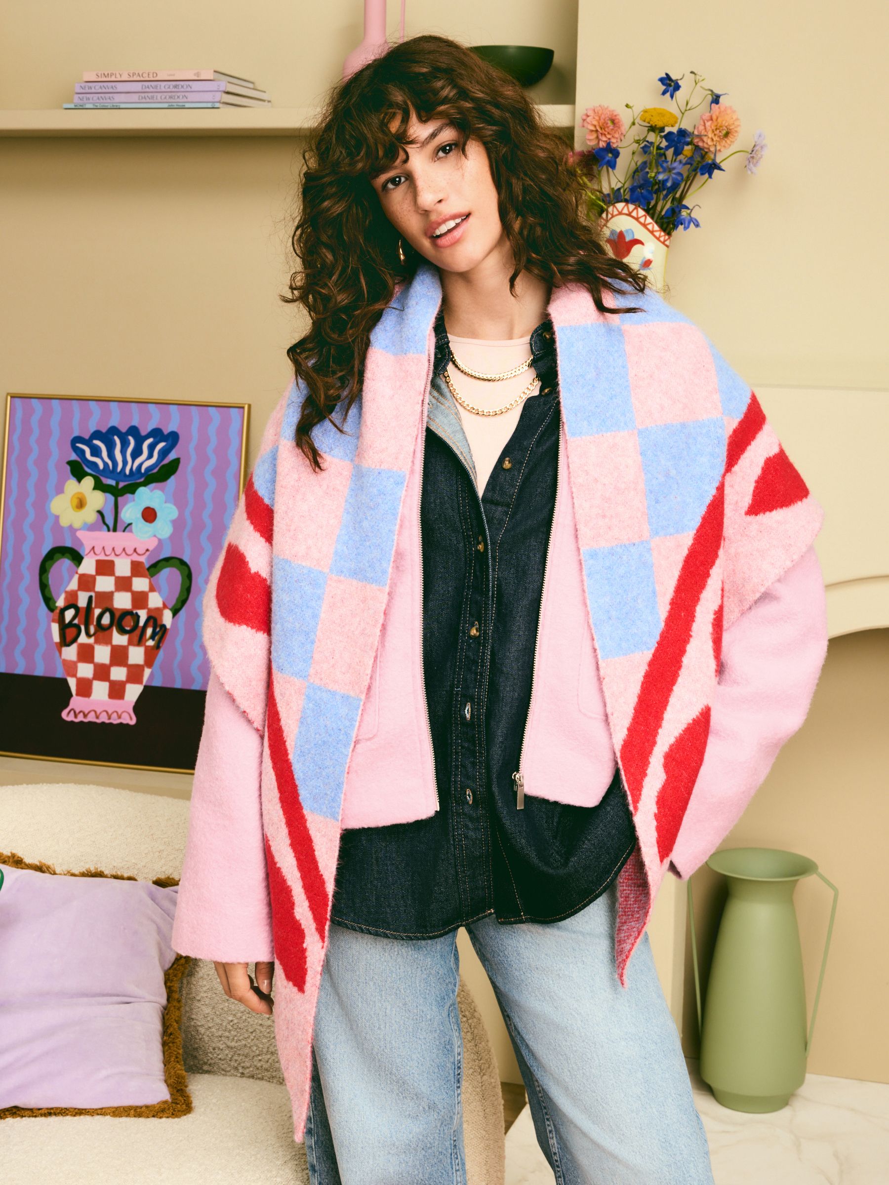 Eleanor Bowmer Checkerboard Lips Triangle Scarf