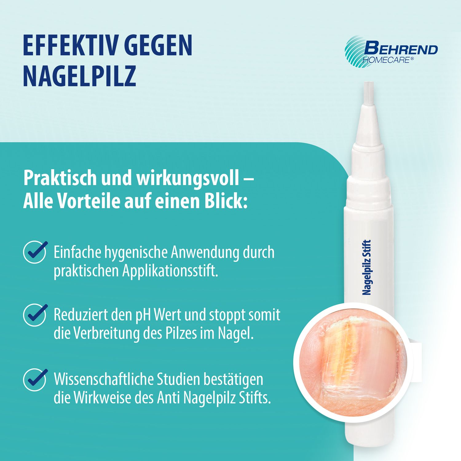 Behrend Homecare – Nagelpilz Stift für eine schnelle Nagelpilzbehandlung bei Pilzinfektionen – Lack für Finger- & Fußnägel – Medizinprodukt mit wissenschaftlich bestätigter Wirkweise