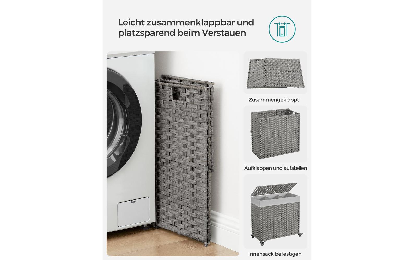 Wäschekorb auf Rollen 140 l, GrauWäschesammler