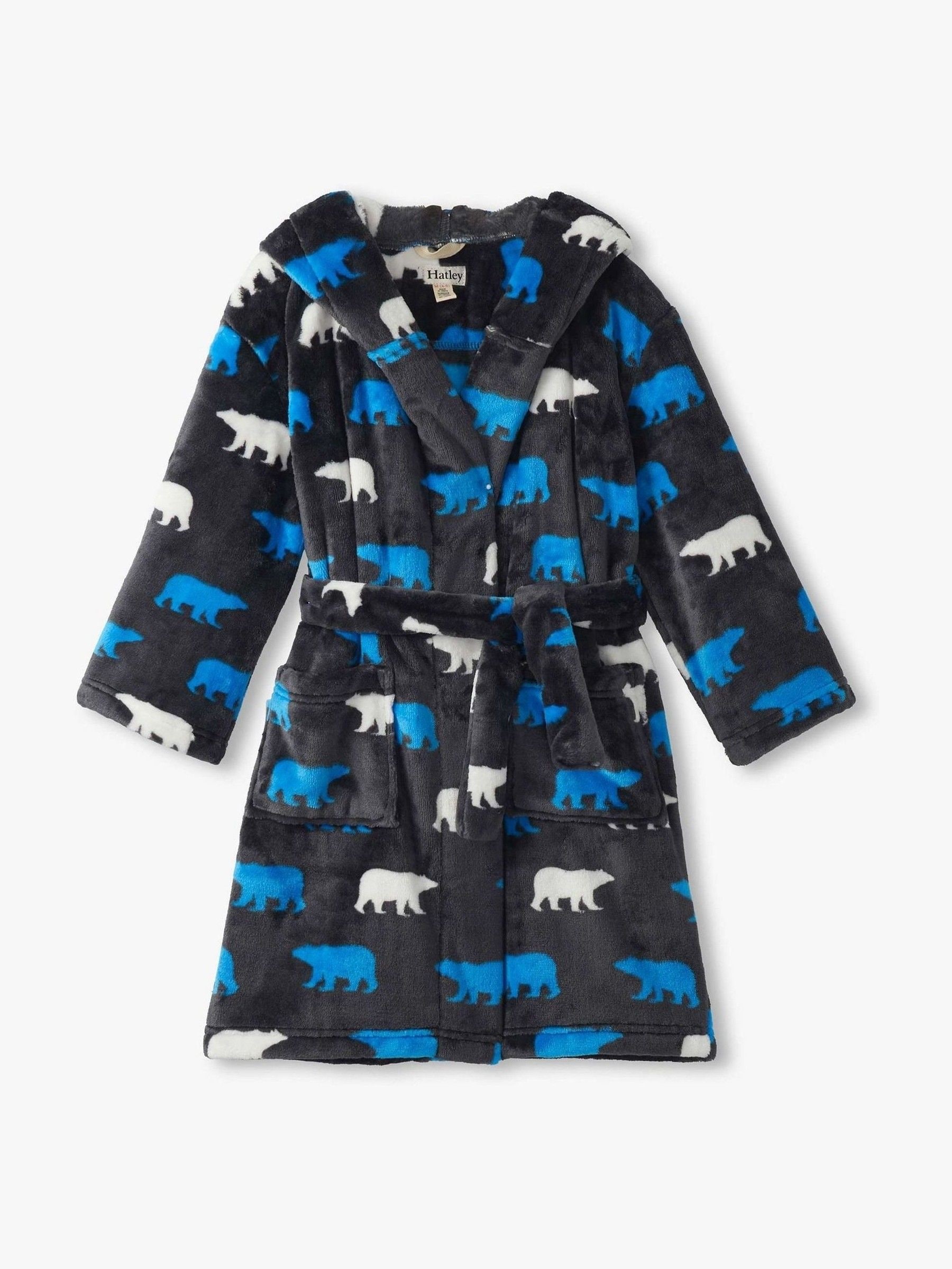 Hatley Grey Polar Bear Silhouette Fuzzy Fleece Dressing Robe