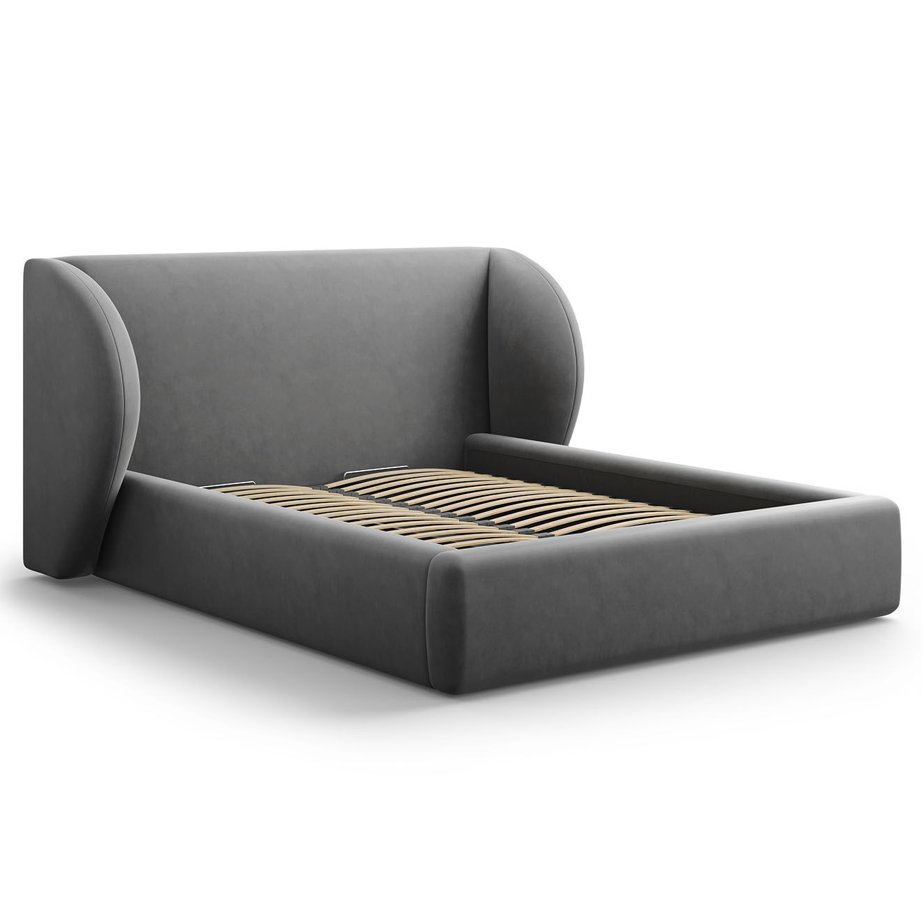 Micadoni Lit Coffre en Velours avec Tête de Lit Miley gris - 230x187x100 cm