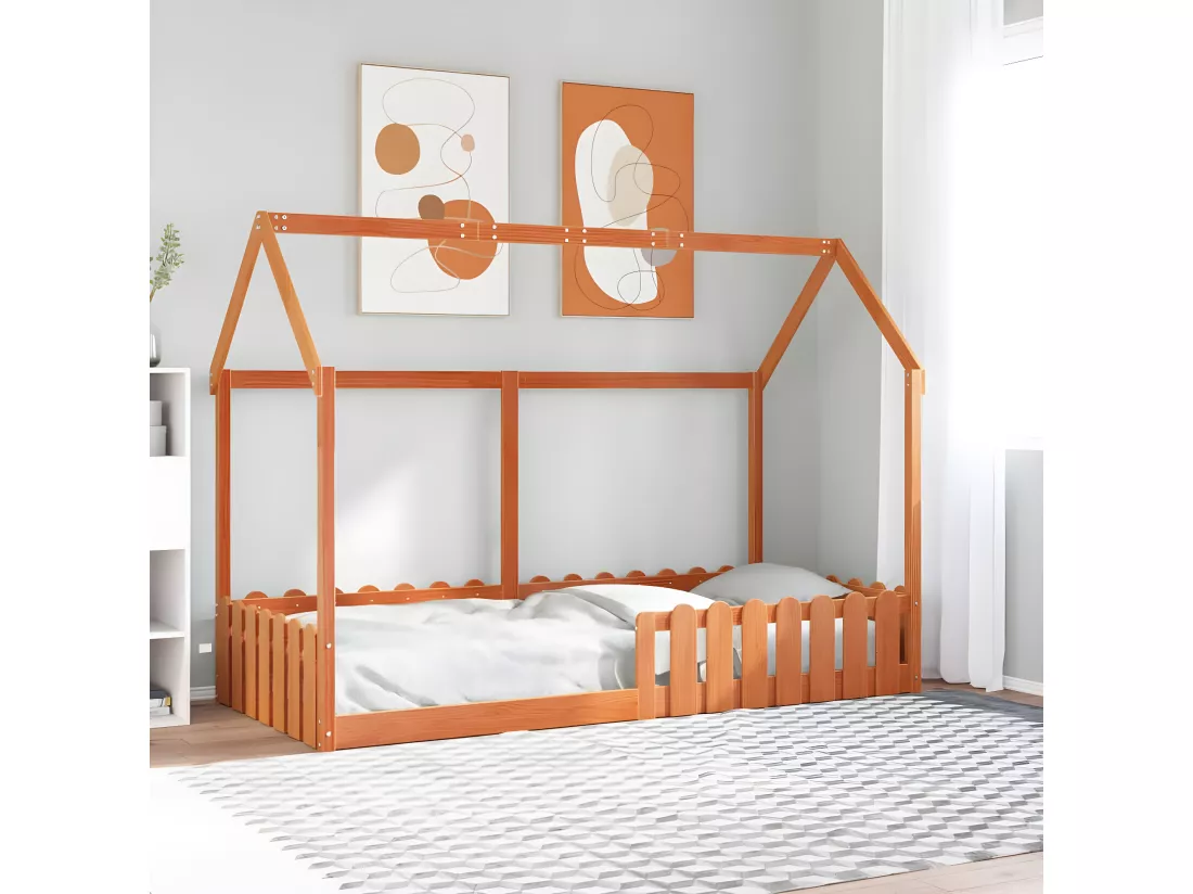 Cadre de lit d'enfants forme de maison 90x190cm bois massif pin