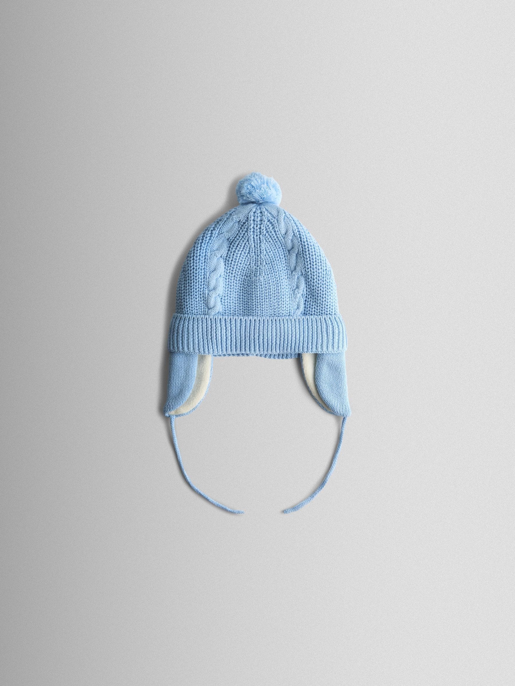 Lichtblauw - JoJo Maman Bébé Cosy Pom Pom Rib Hat