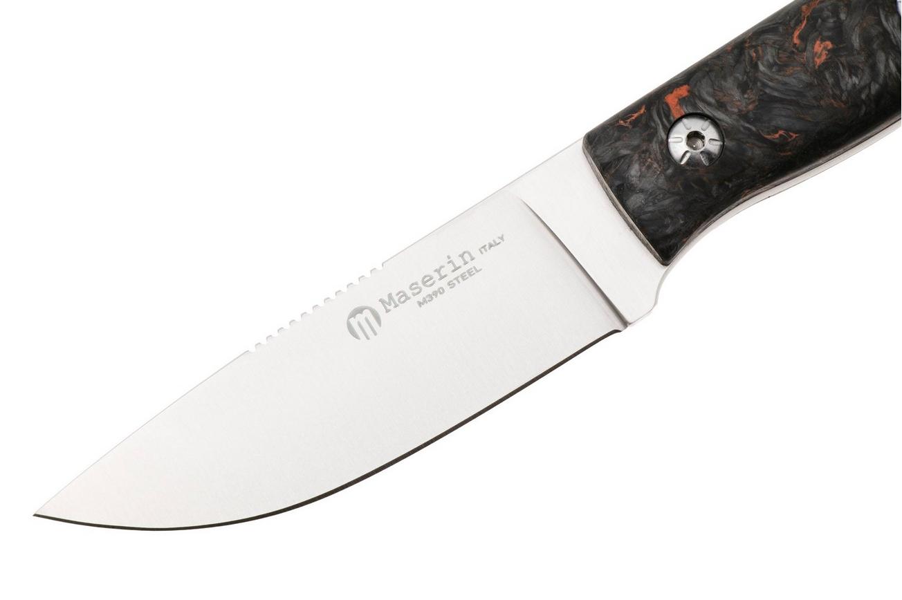 Maserin 915/FCA Path, Satin M390, Black/Orange Fatcarbon, vaststaand mes, Igor Bortolussi design
