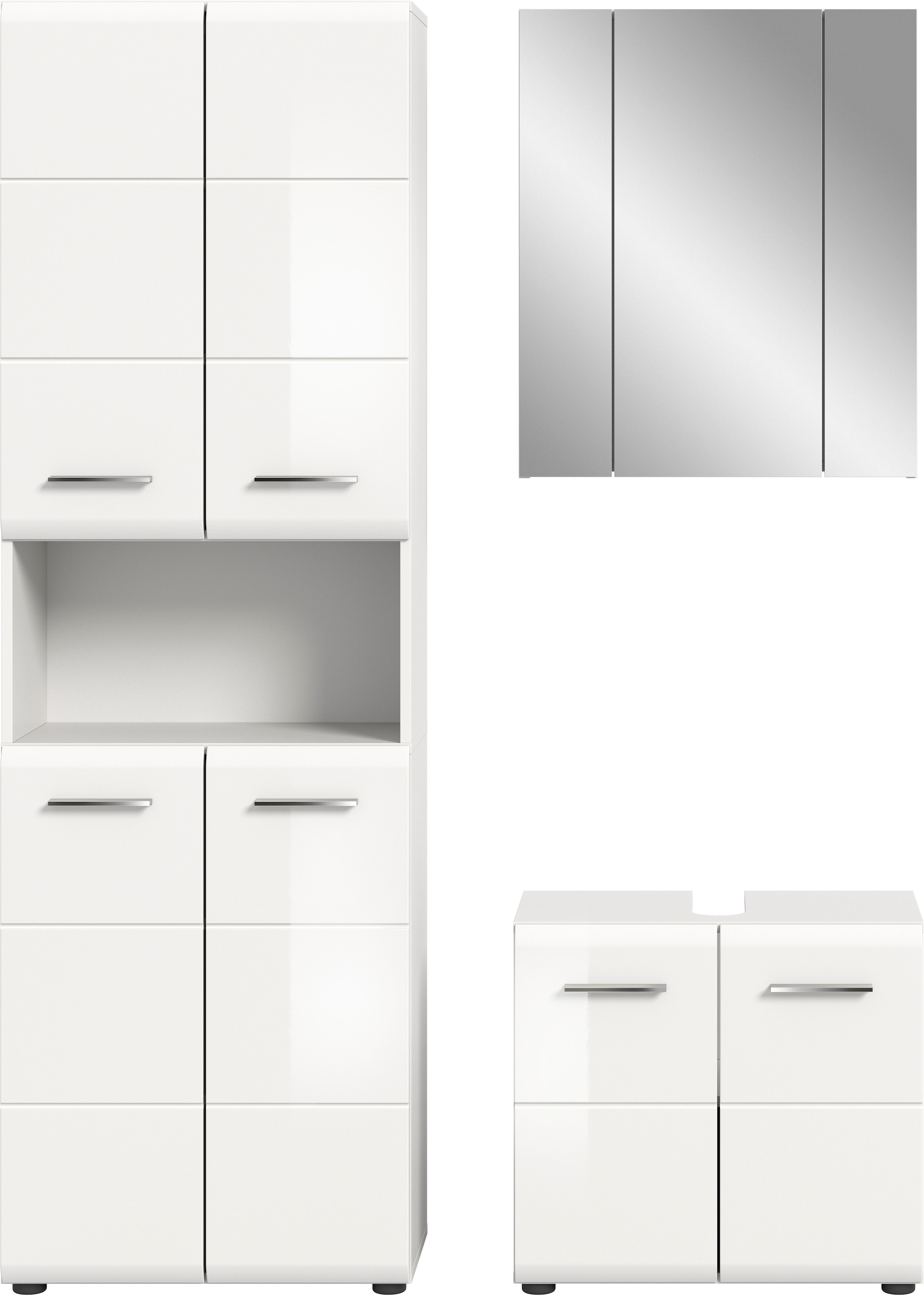 INOSIGN Badmöbel-Set »FLORENZ, TOPSELLER!, 3-teilige Badkombination, hochwertige MDF-Front« Set, best. aus: 1 Hochschrank, 1Waschbeckenunterschrank, 1 Spiegelschrank,