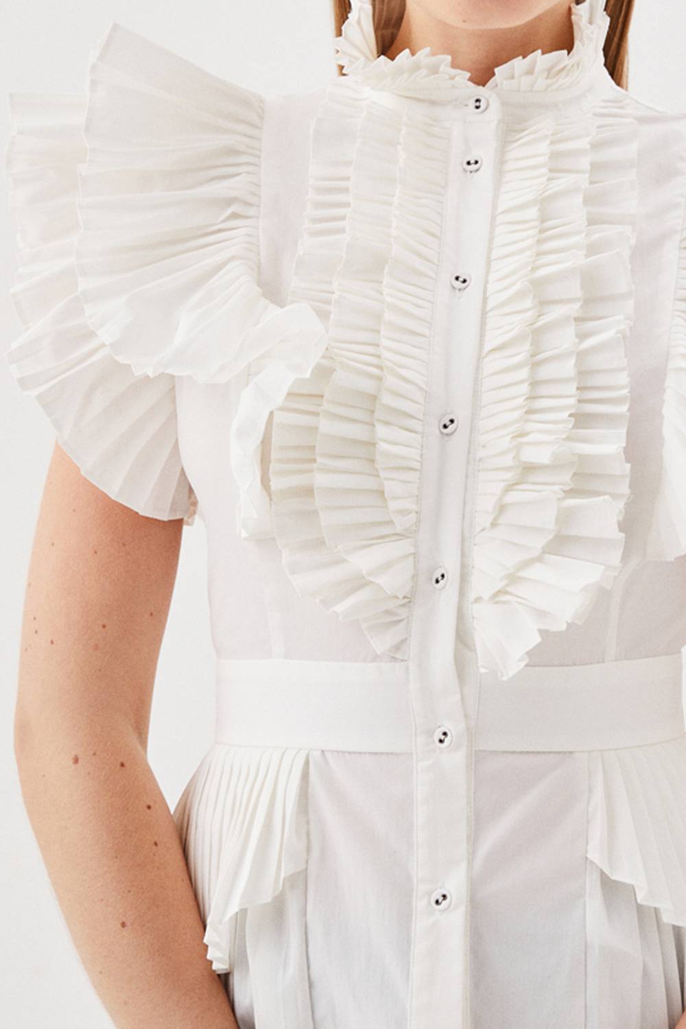 KarenMillen Chemise tissée à manches cap, plissée et à volants