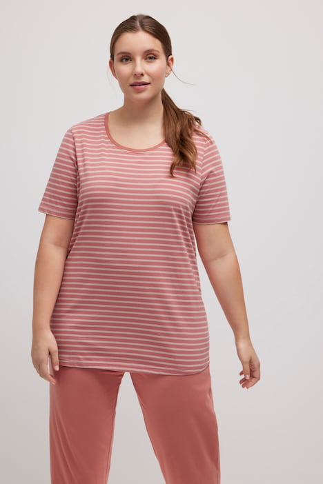 Pyjamashirt, Ringel, Rundhals, Halbarm, Biobaumwolle
