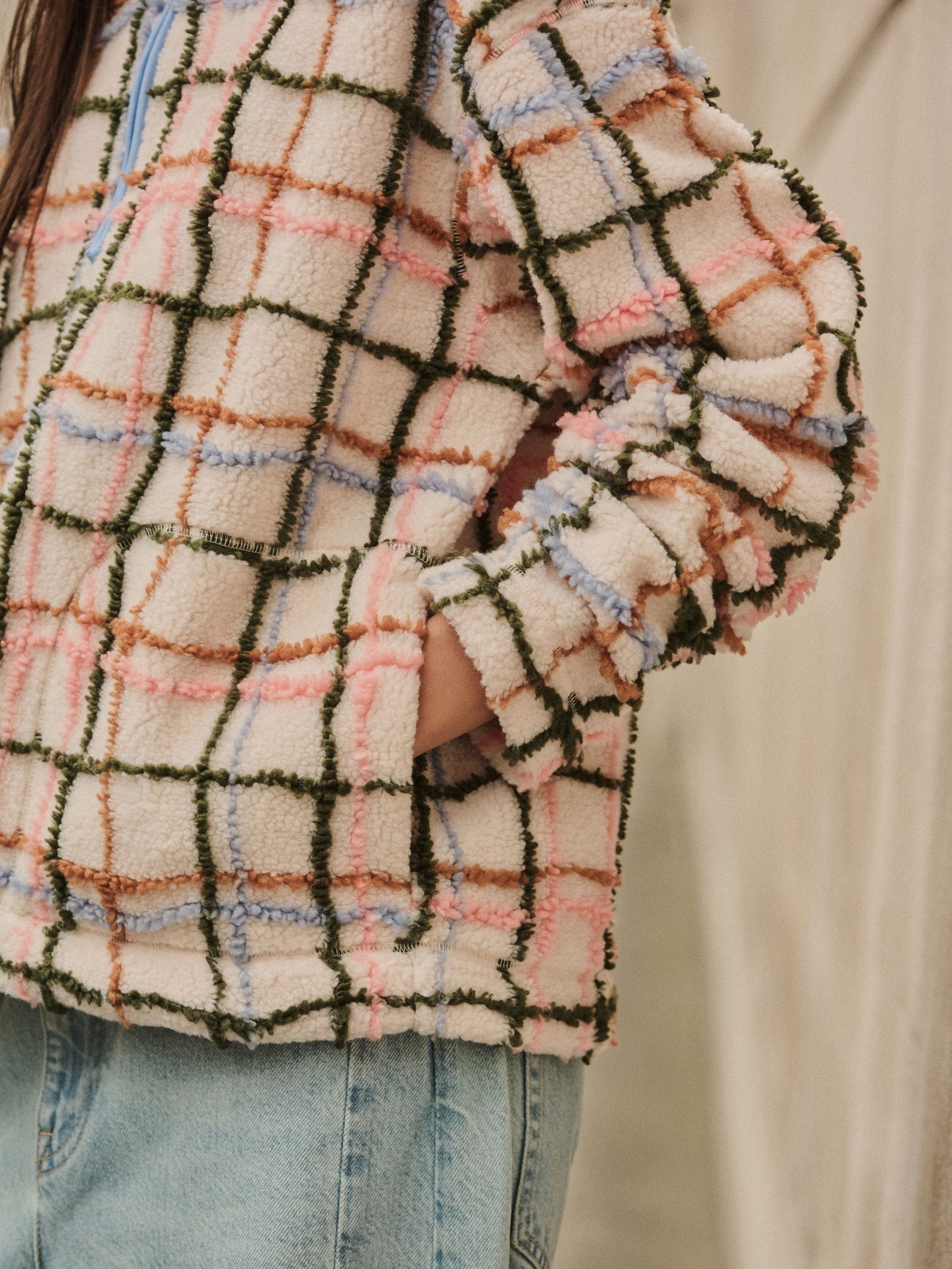 Roze/ecru geruit - Soft Touch Knusse Teddy Borg Kwartrondrits Fleece