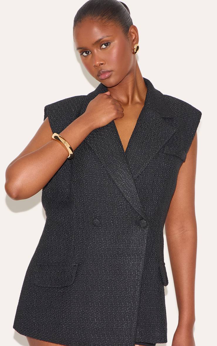 Noir Gilet Croisé En Tweed