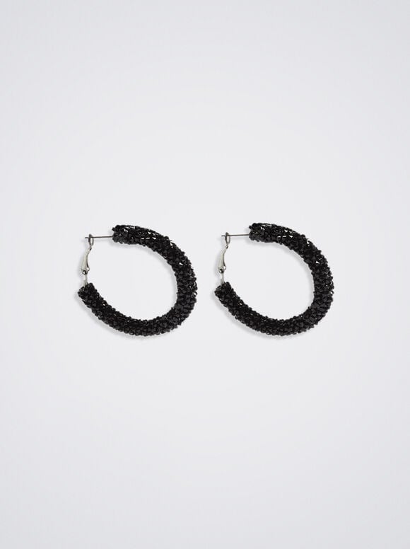 Brincos de argola com strass - Preto