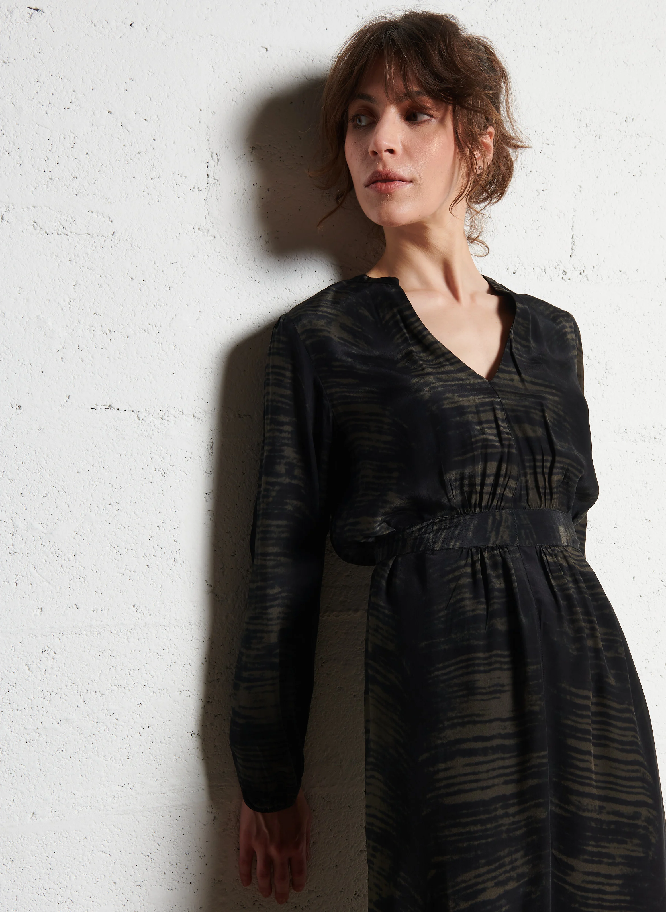 MAIWEN - Robe longue imprimée à ceinture | Vert