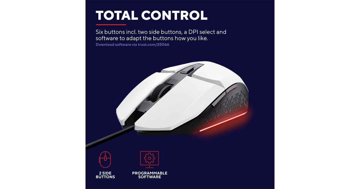 TrustGXT 109W Felox verlichte gaming muis  (Wit, RGB | 200 - 6400 dpi)