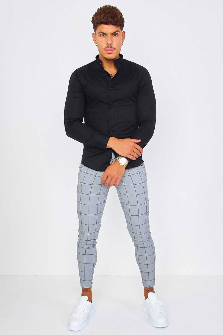 Pantalon à pince gris à carreaux