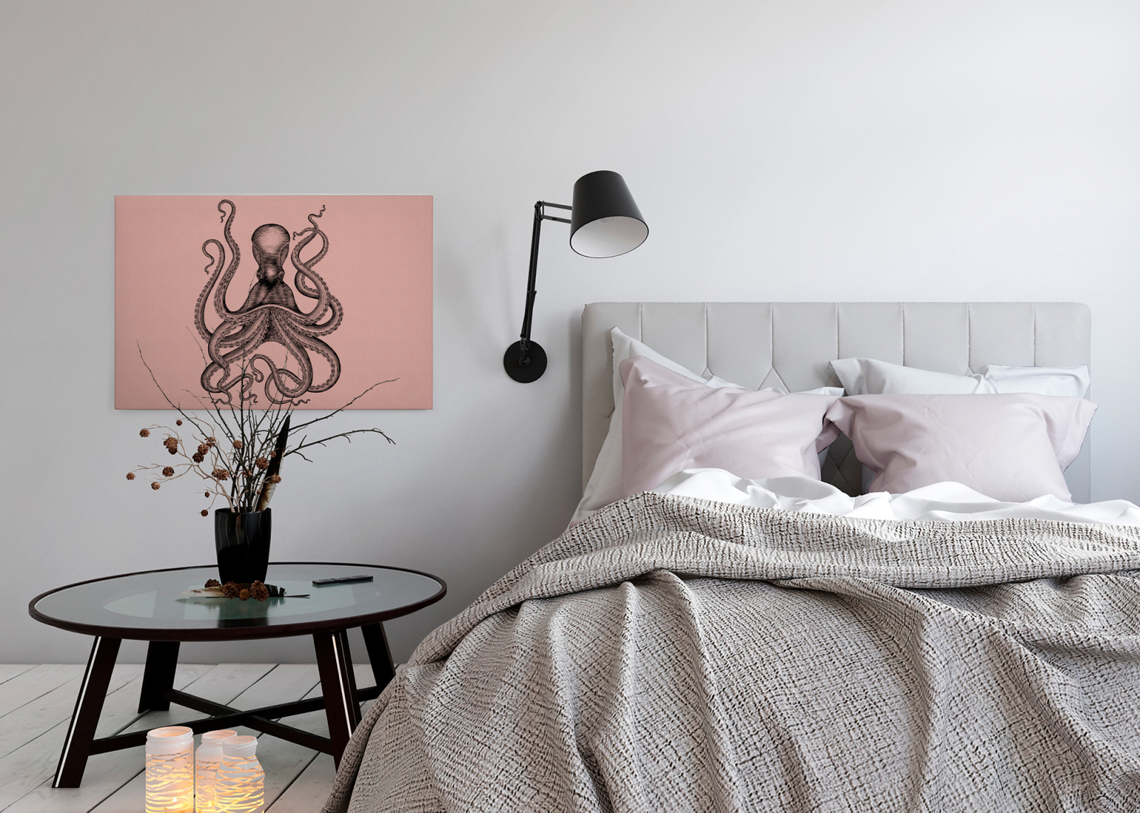 Leinwandbild KRAKE - rosa-grau - 90x60 cm