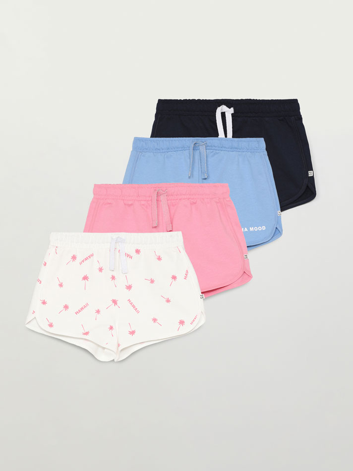 Conjunto de 4 shorts de fleece lisos e estampados - Oceano