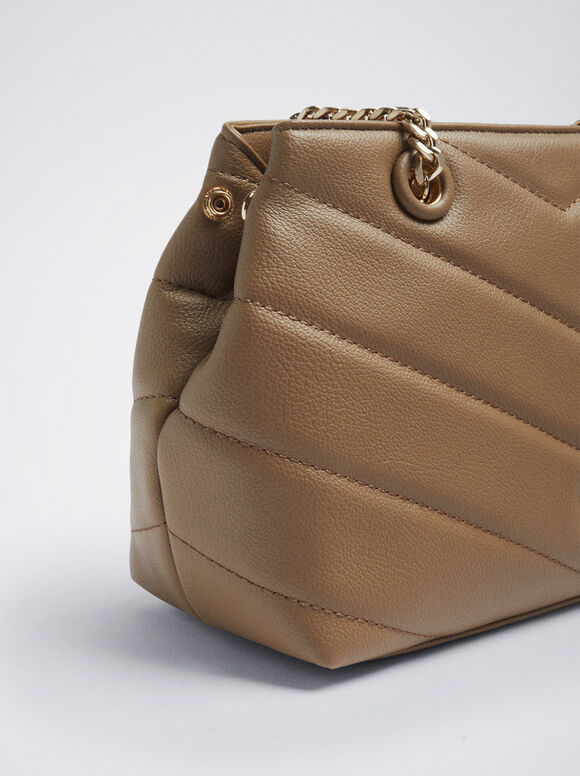 Bolsa acolchoada com corrente - Marrom