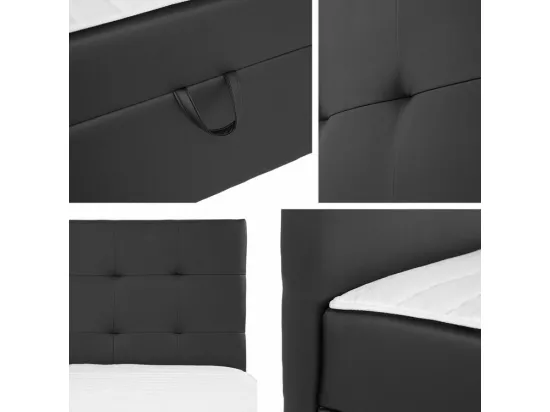 Lit continental Comfivo 196, Double, Continental, Noir, 160x200, Faux cuir, 163x206x112cm