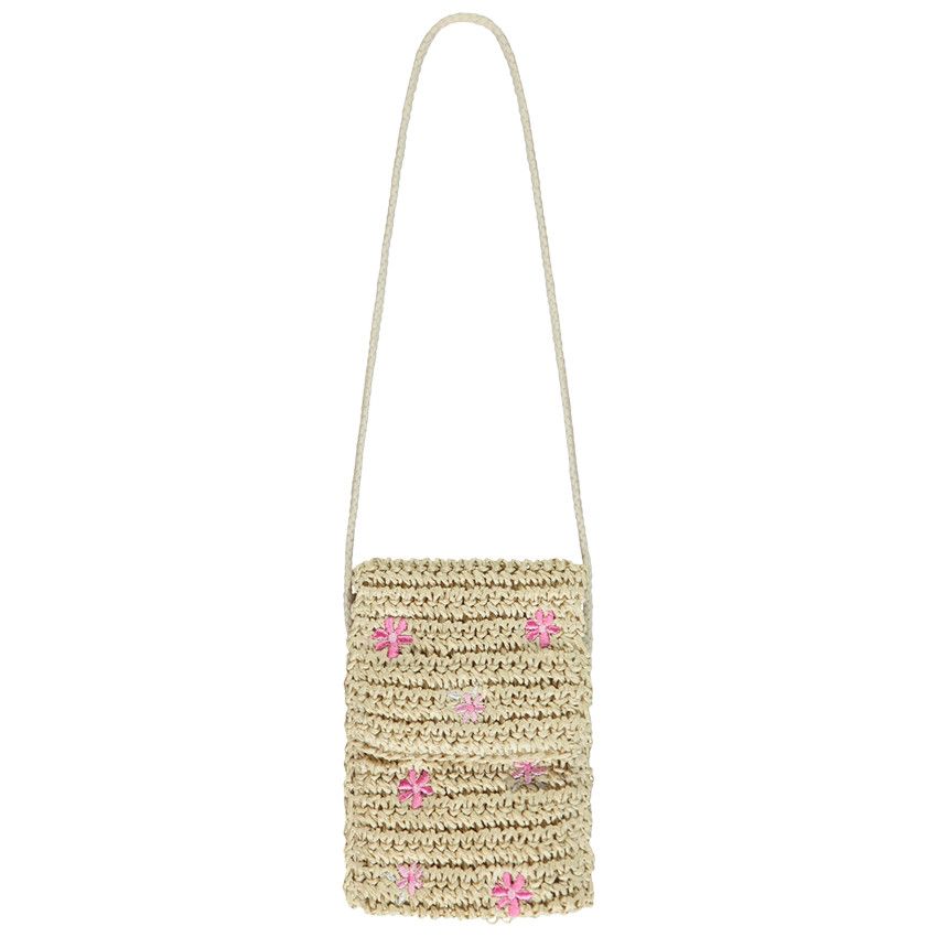 Sac bandoulière papier avec fleurs en crochet pour fille - Ecru