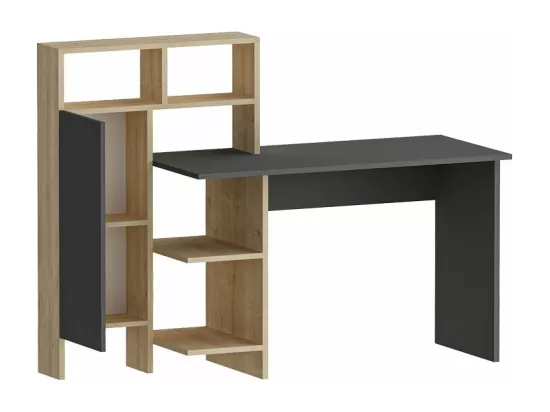 Bureau Calisma en chêne anthracite avec étagère - 135x60x111 cm, un espace de travail élégant