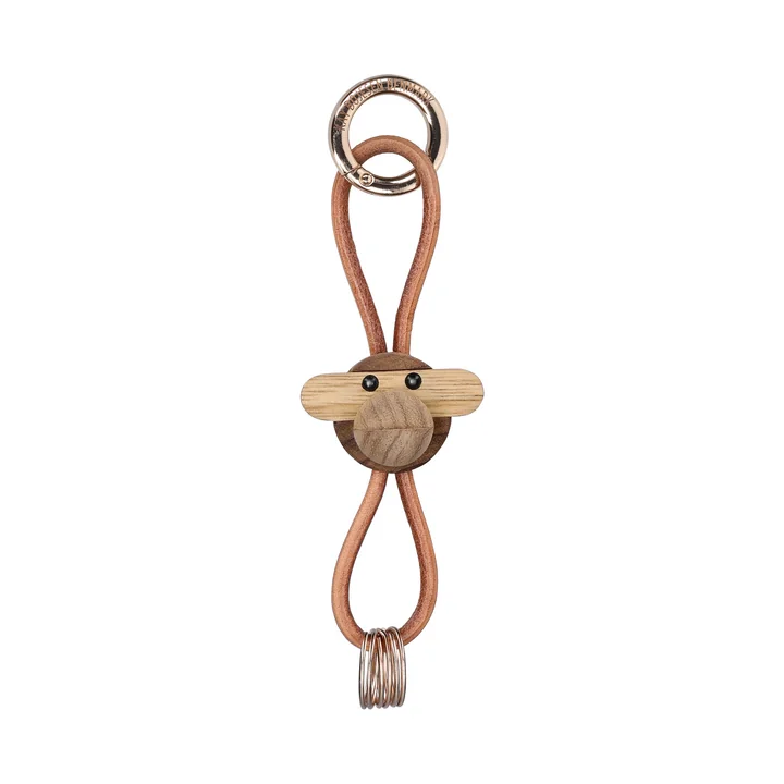Kay Bojesen - Affe Schlüsselanhänger, Teak geölt / Limba geölt / gold / Leder natur