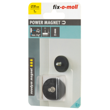 Magneet Neodymium schroefdop met bout en rubber 31mm