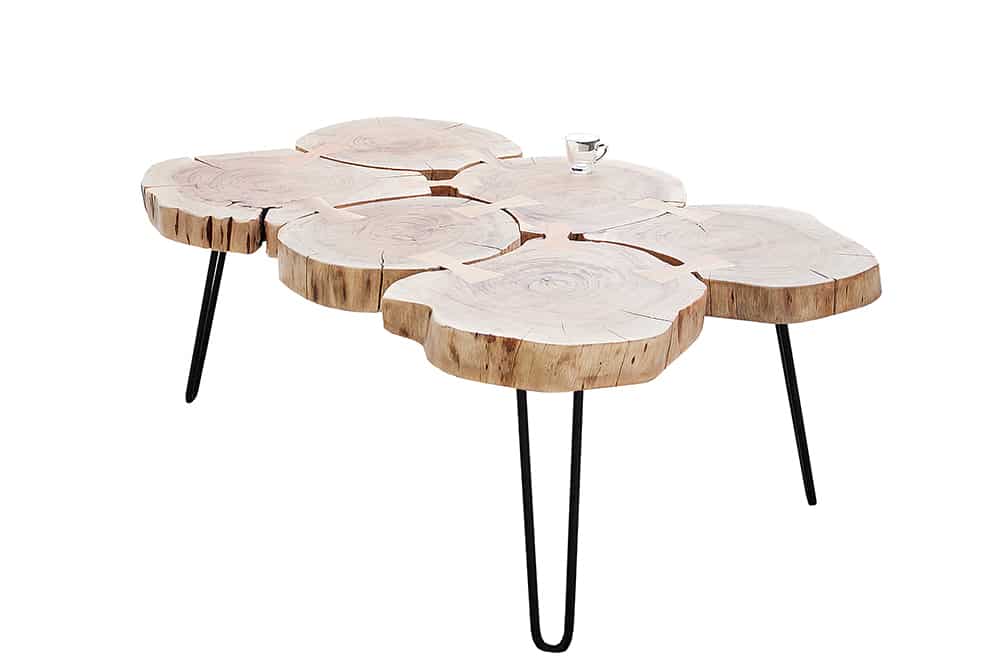 Design Couchtisch GOA 110cm Akazie Baumstamm Scheiben 4cm Tischplatte Massivholz