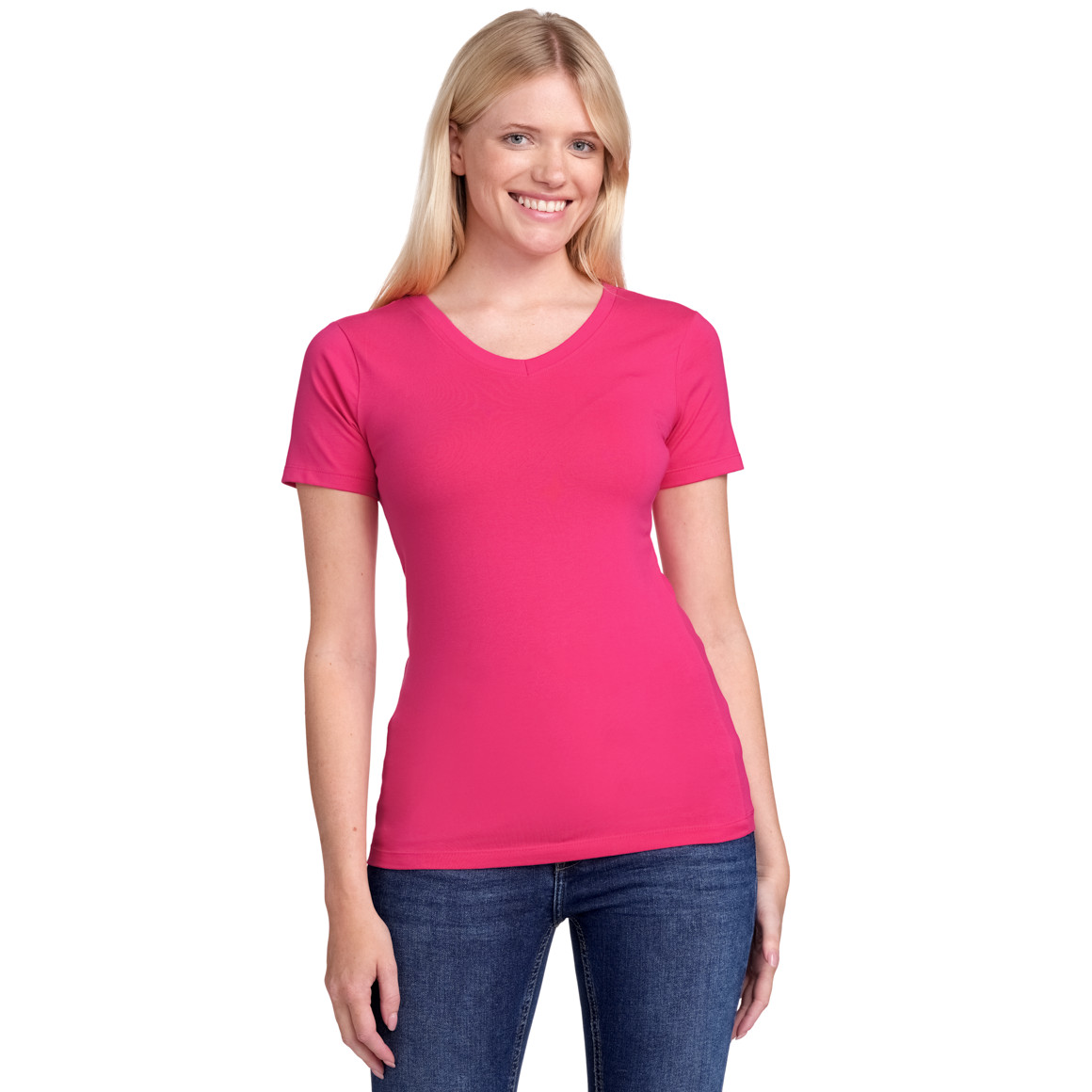 Gina Benotti Damen T-Shirt mit V-Ausschnitt pink