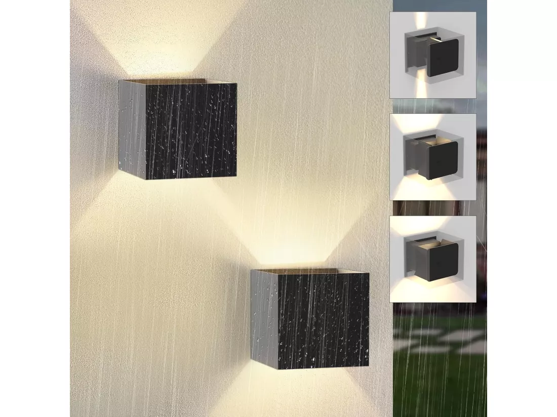 NETTLIFE applique murale LED applique extérieure lot de 2 applique murale extérieure intérieur haut bas éclairage extérieur noir moderne IP65