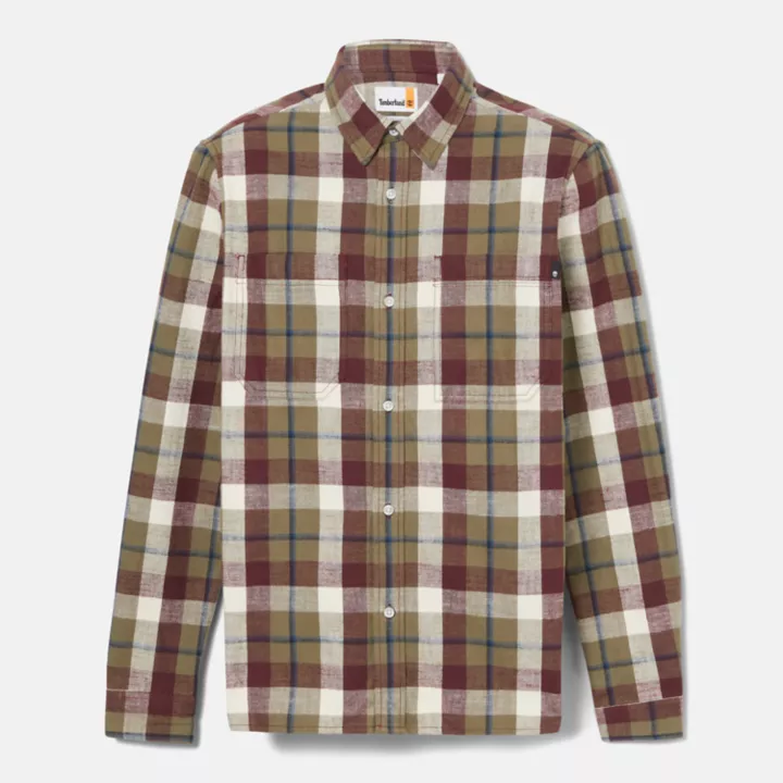 Camisa de flanela Windham para homem em tons de borgonha/cinza/bege.
