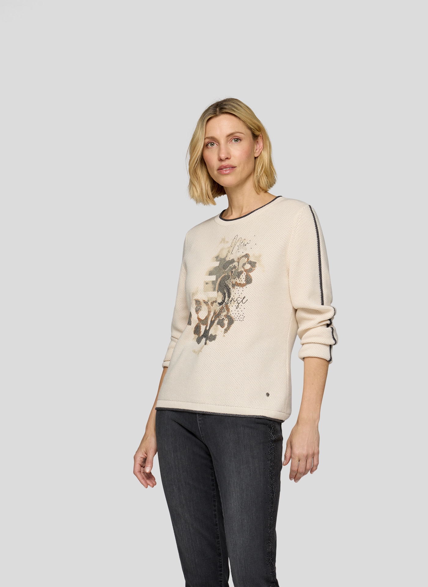 Rabe Rundhalspullover , mit intarsien Print