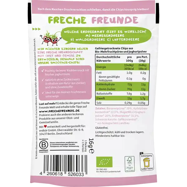 Bio Smoothie-Chips Banane, Apfel, Erdbeere mit Joghurt