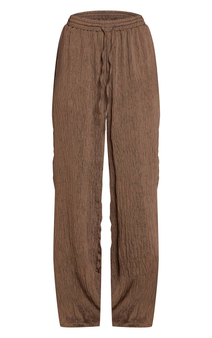 Marron Foncé Pantalon Large Texturé Tissé À Cordon De Serrage Ensemble Coordonné