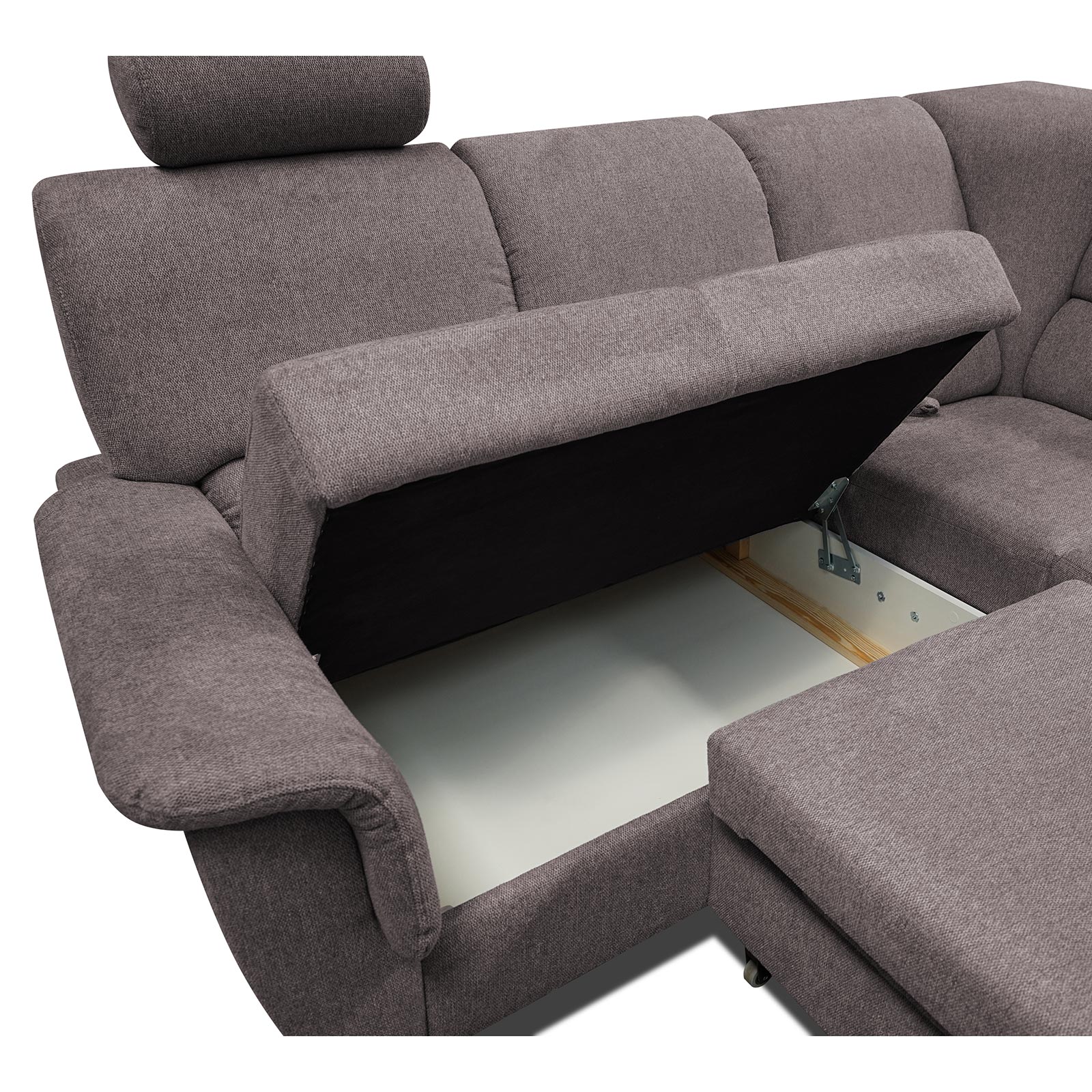 Ecksofa - grau - mit Kopfstützen - mit Funktionen - 2-Sitzer links