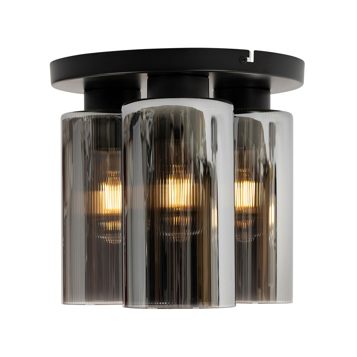 Art Deco plafondlamp zwart met smoke glas 3-lichts - Laura