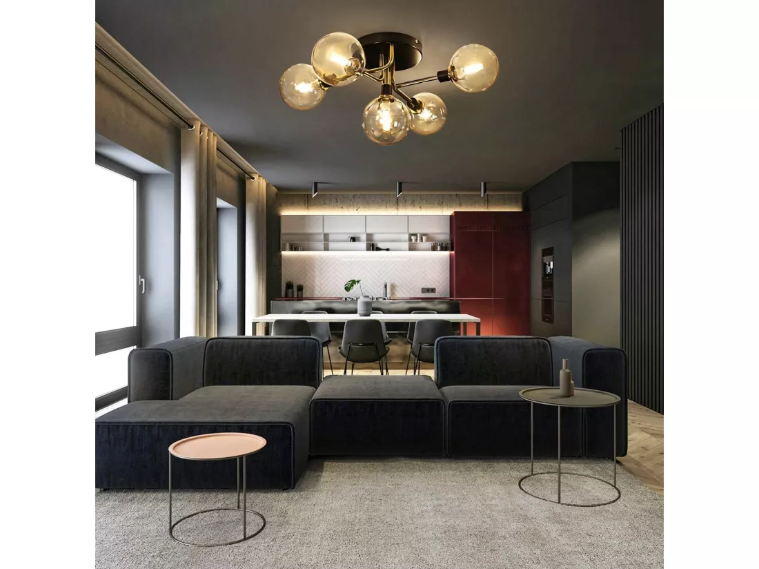 NETTLIFE Plafonnier LED Salon Chambre avec 5 Ampoules Boules de Verre G9 Salon Chambre Lumière Intérieur Lustre Lampe Salle à Manger