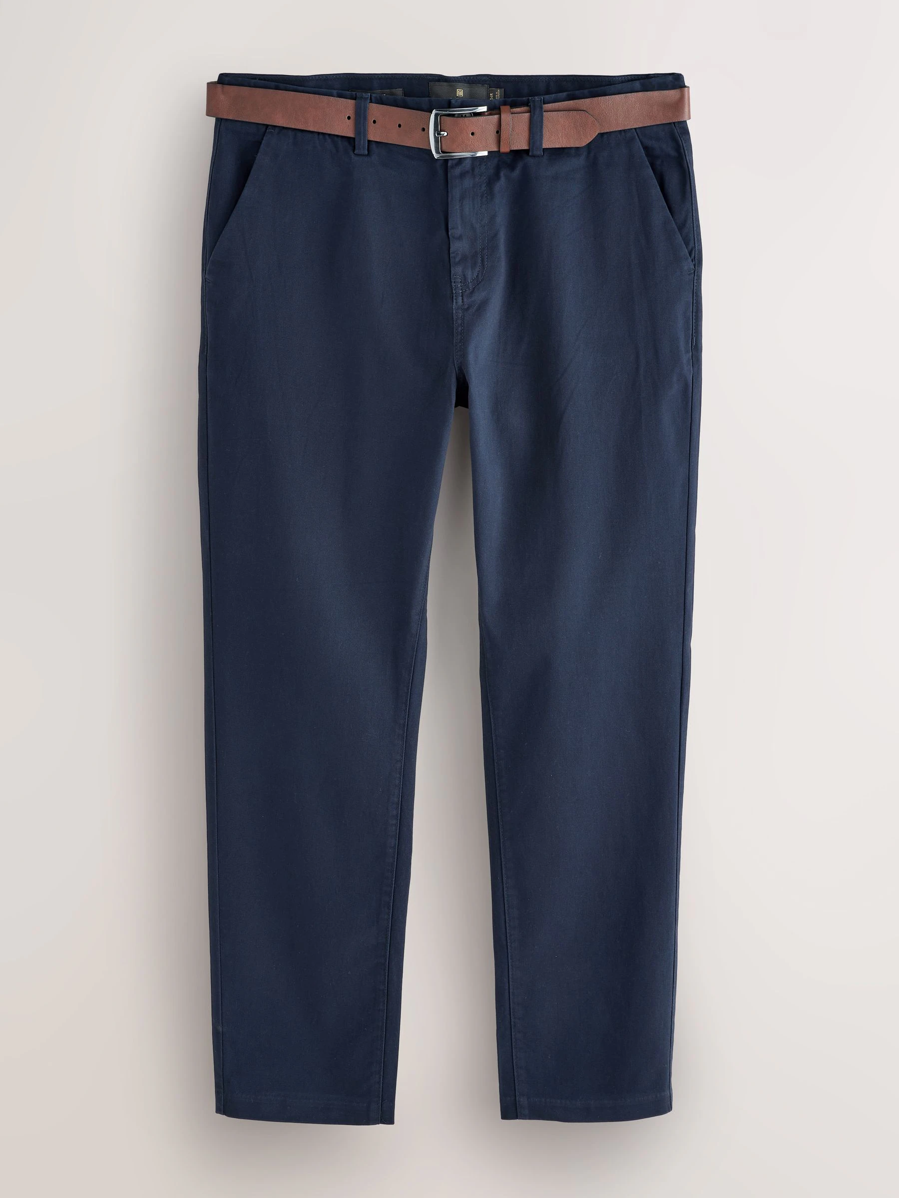 Marineblauw/grijs antraciet - Slim Fit - Set van 2 zacht aanvoelende Chino met ceintuur