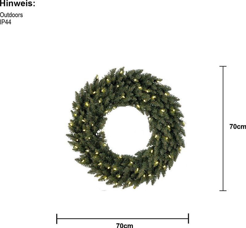 Kerstkrans - Calgary - 70cm - Groene Krans - 60 LED Lampjes - Warm Witte Glans