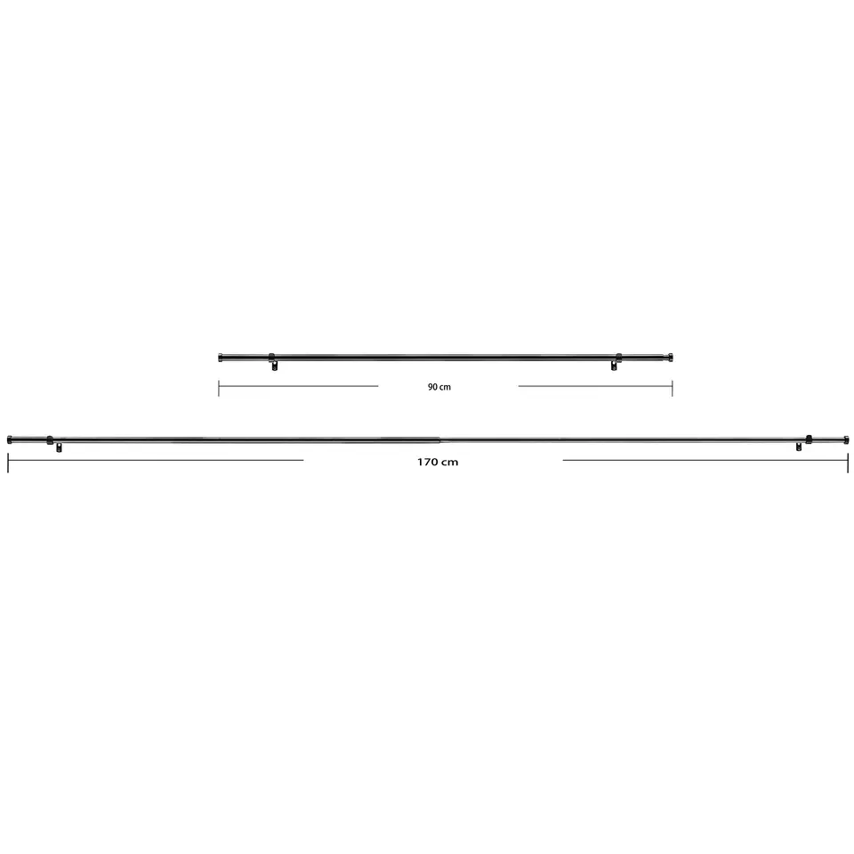 Uitschuifbare Gordijnroede - Aanpasbaar - Stang van 90-170 cm - Zwart