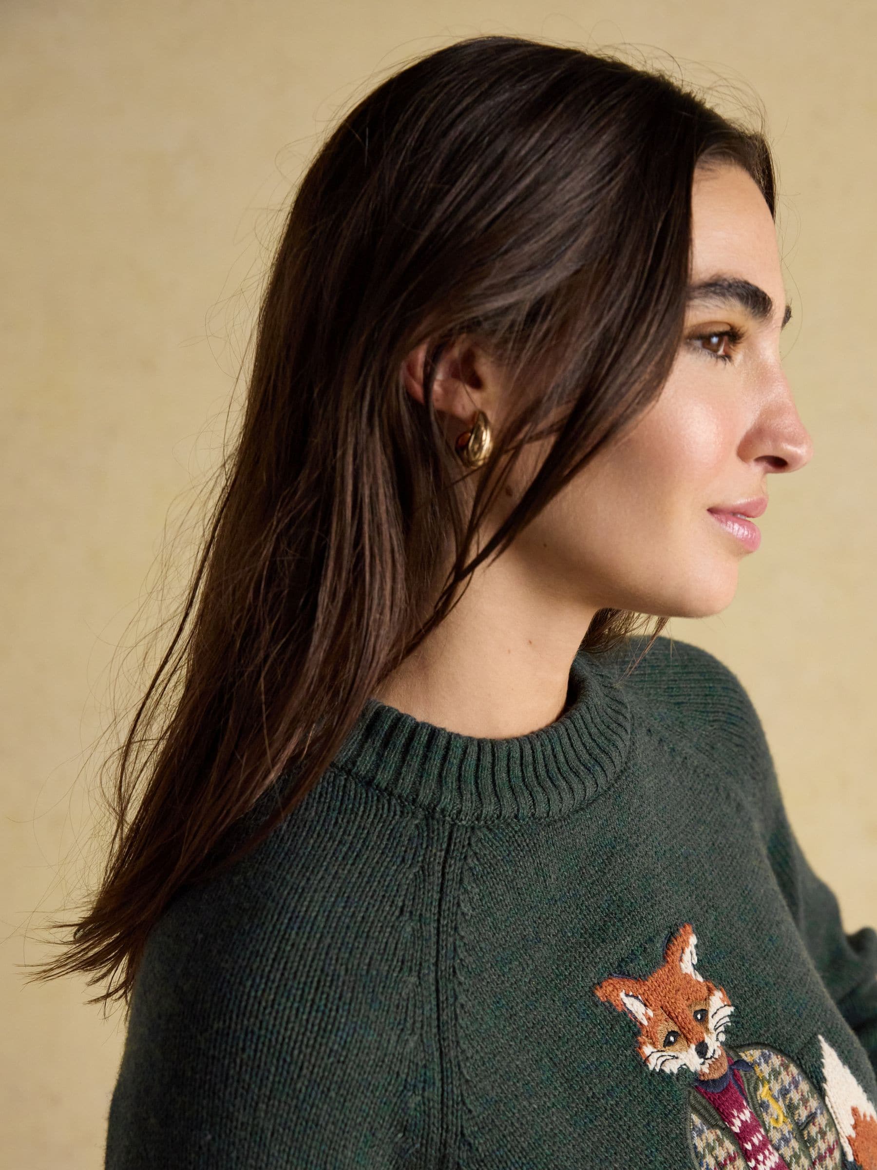 Green Jonty Fox - Joules Intarsia Cotton-Rich Crew Neck Jumper