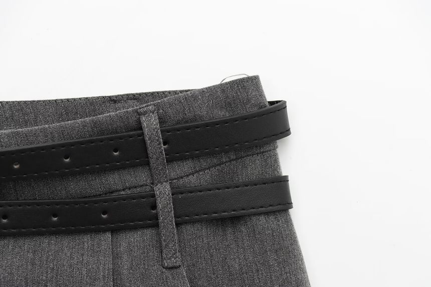 Avauntgardo - Set: Hoge taille effen geplooide mini A-lijn skort + riem