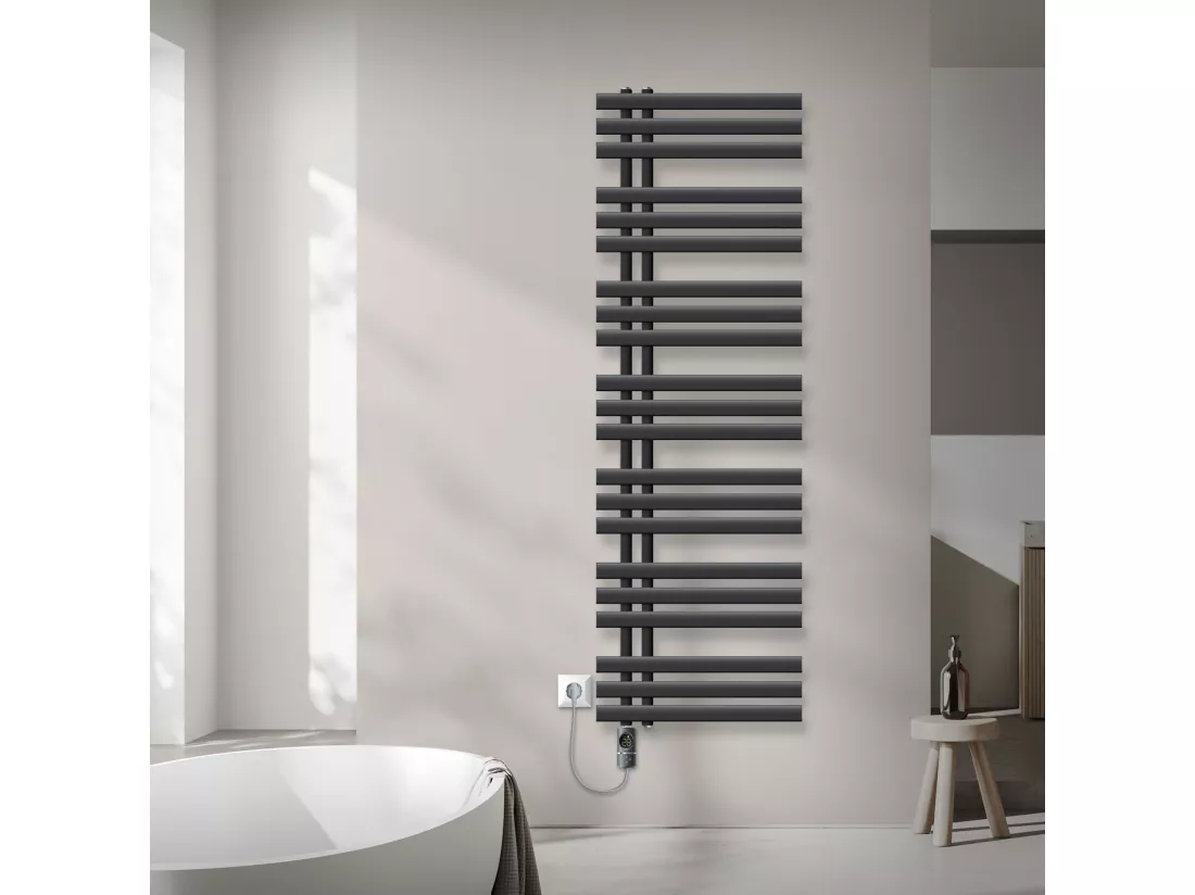 Radiateur de salle de bain acier anthracite50x160cm avec élément chauffant 1200W