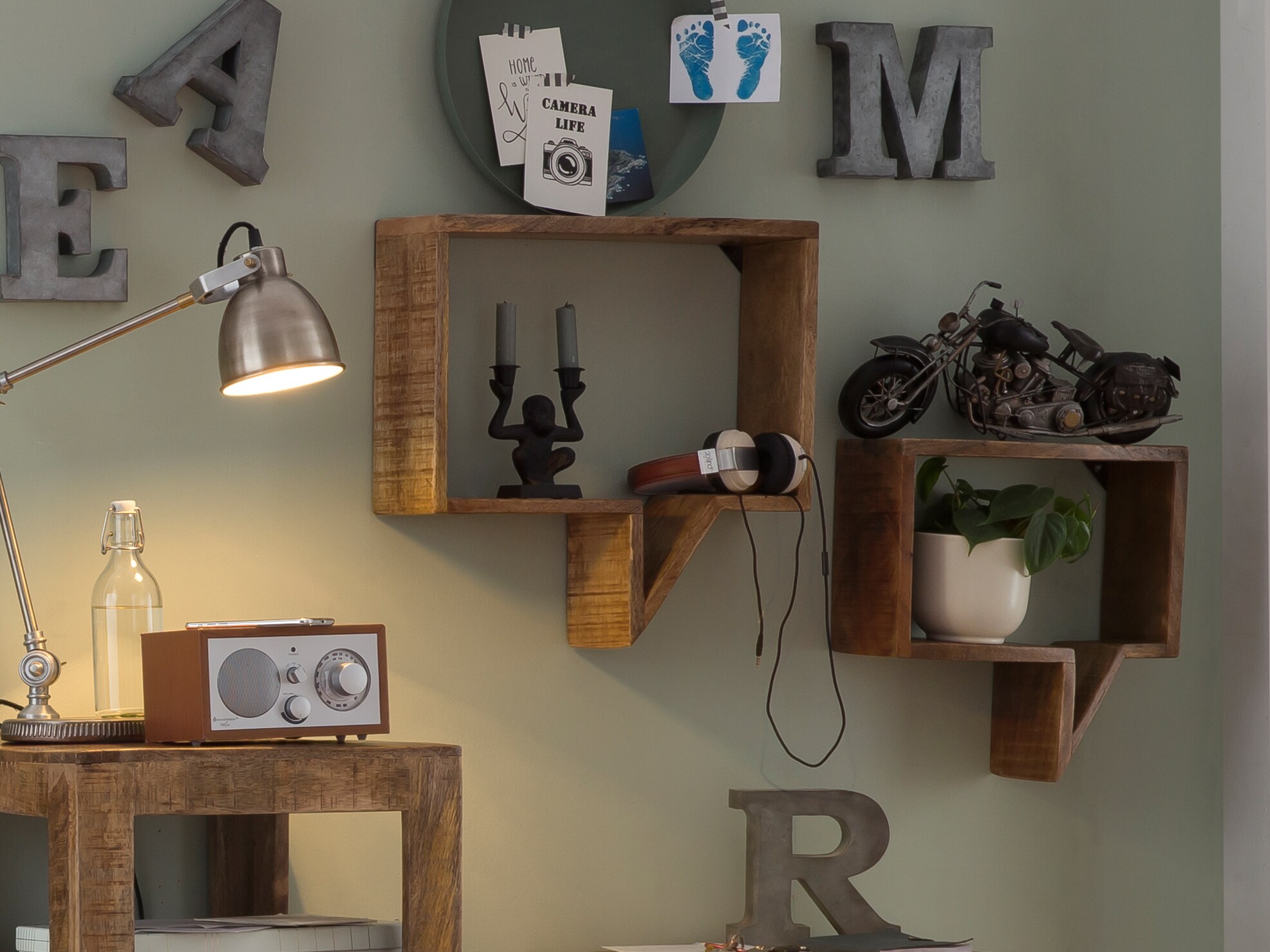 Wandregal 2er-Set Massivholz Bücherregal Holz Regal