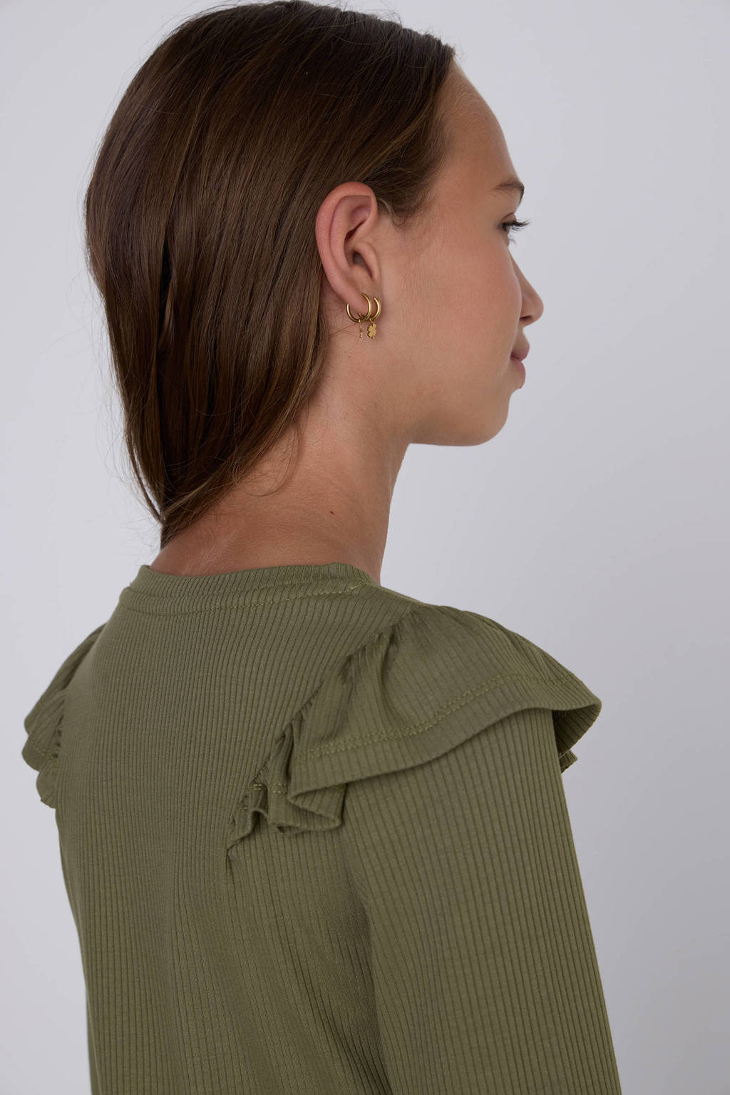 Coolcat Longsleeve Ruffels Rib Top Tegan Khaki