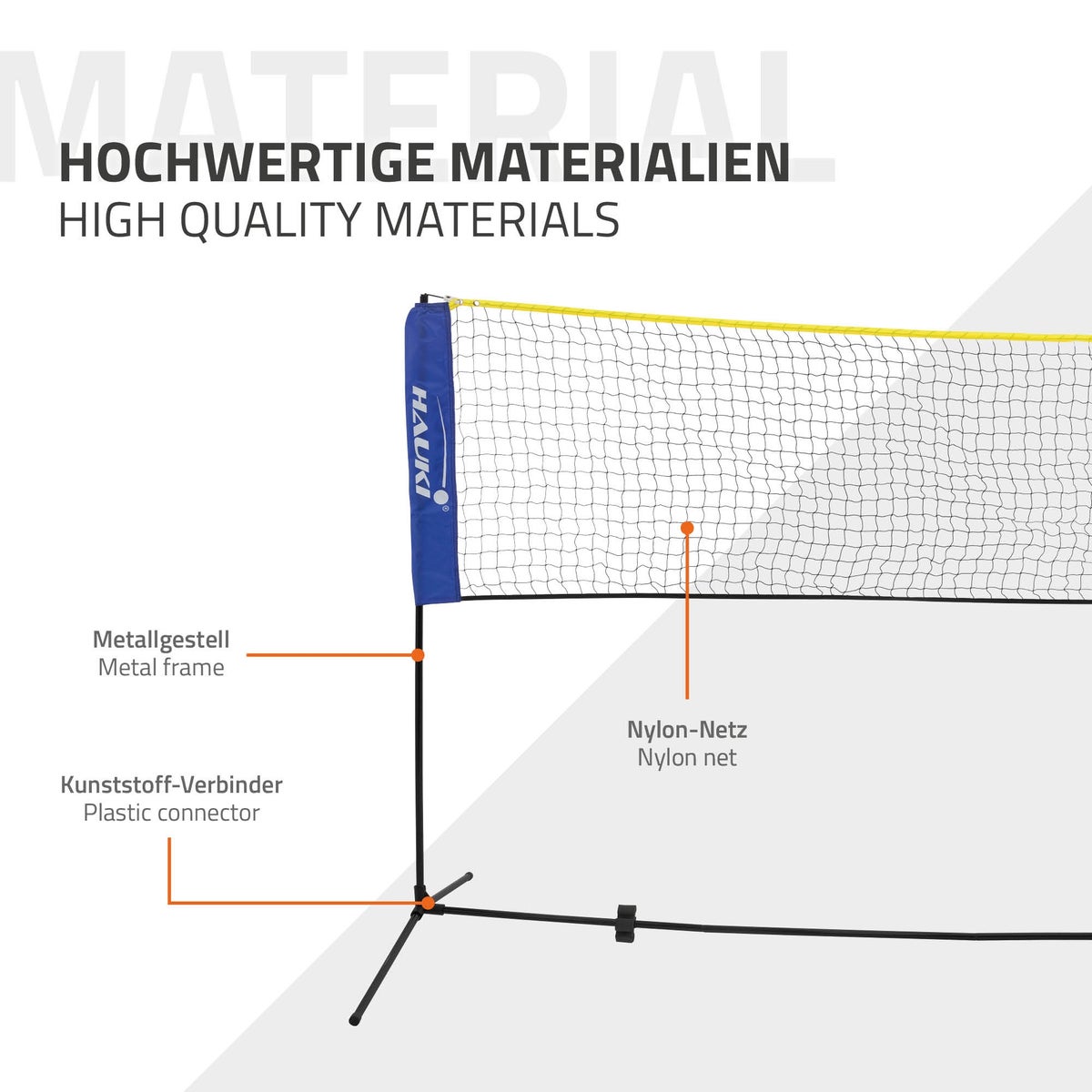 Hauki Badmintonnet, Tennisnet 500cm, Blauw, H156cm, Shuttlecock Netset incl. 3x Shuttlecocks, Draagtas, Stevig ijzeren frame, Draagbaar volleybalnet, Trainingsnet voor binnen en buiten, Tuin