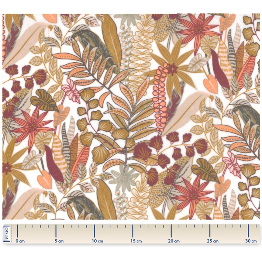 Tissu Enduit Au Mètre Ex2403 Jardin Tropical Fond Blanc