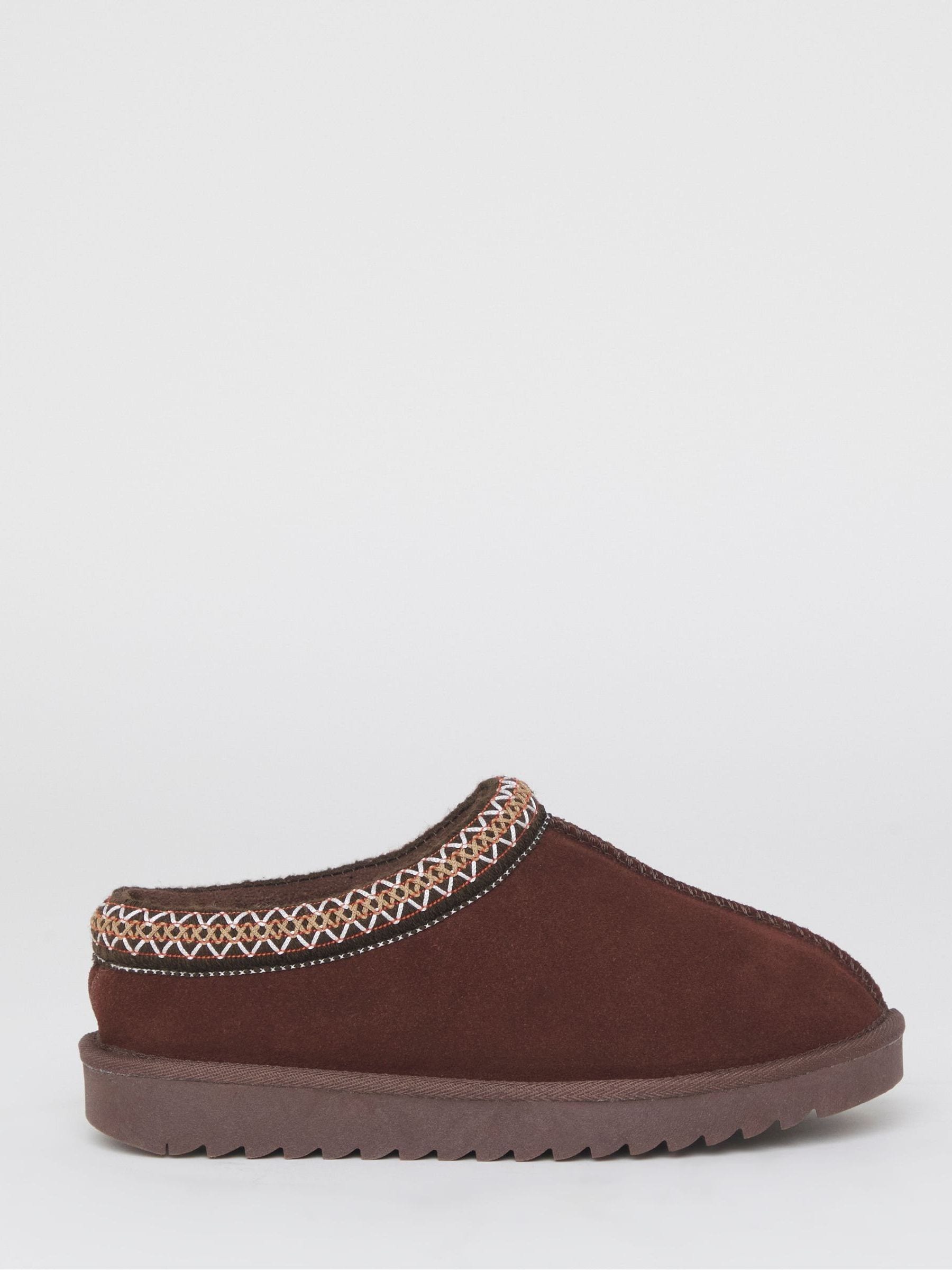 Chocoladebruin - Simply Be Wide Fit Embriodery Full Mules Brown Slippers