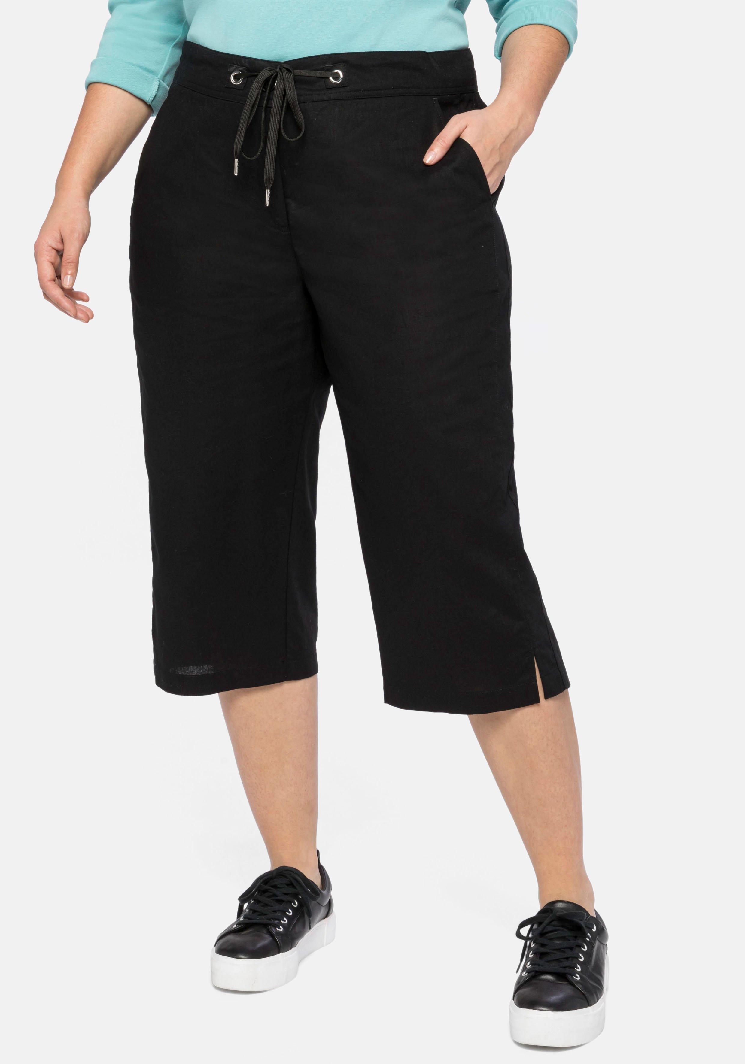 Caprihose mit Bindeband, aus Leinen-Mix