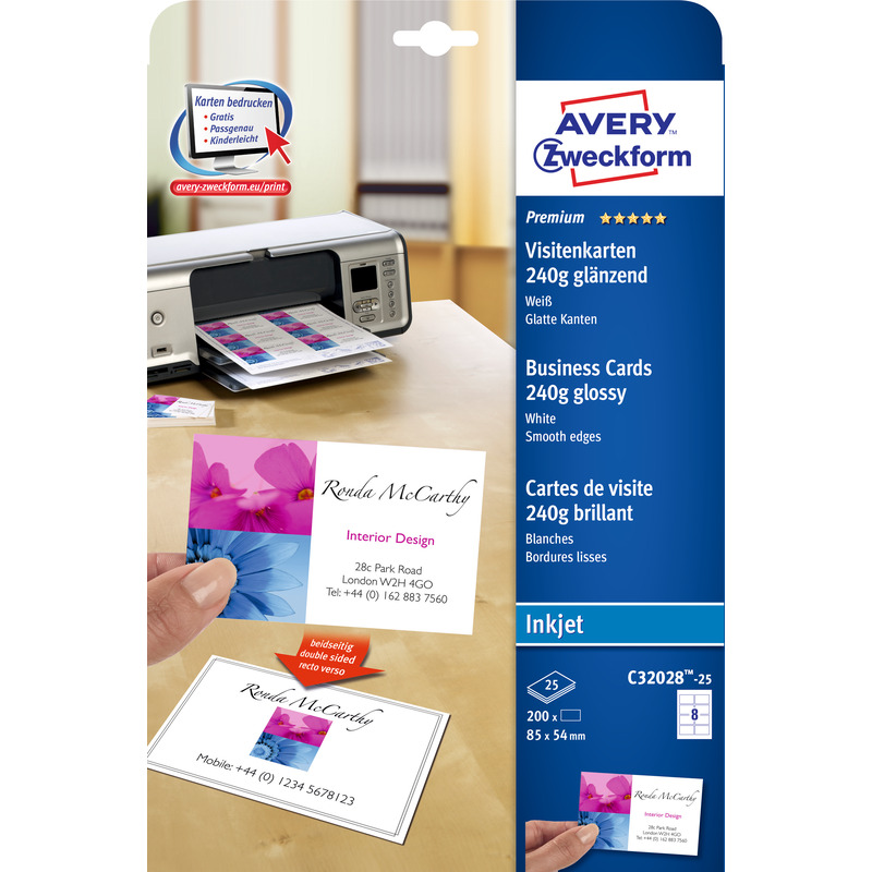 Avery Zweckform Visitenkarten, C32028-25, 85 x 54 mm