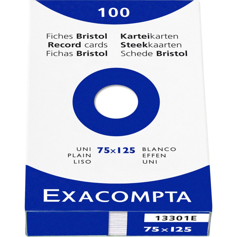 Fiche bristol 75 x 125 mm unie blanche non perforée Exacompta - Boîte de 100